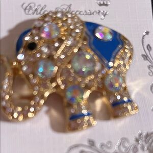 Gold and Blue Elephant Brooch